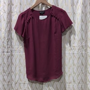 Calvin Klein Red Flutter Sleeve Ruffled Blouse